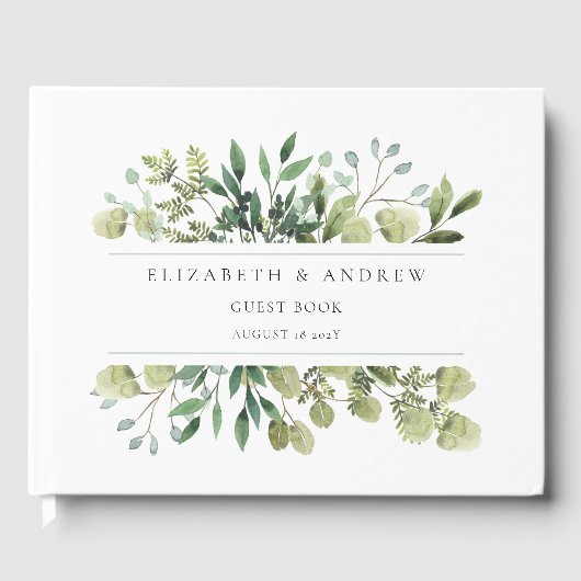 Elegant Greenery Botanical Wedding Guest Book Gastenboek (Voorkant)