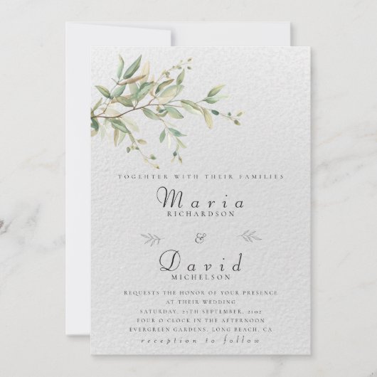 Elegant Greenery Botanical Wedding Invitation Kaart (Voorkant)
