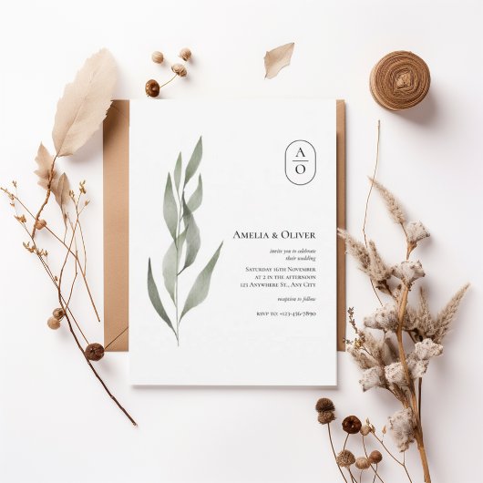 Elegant Greenery Botanical Wedding Invitation Kaart