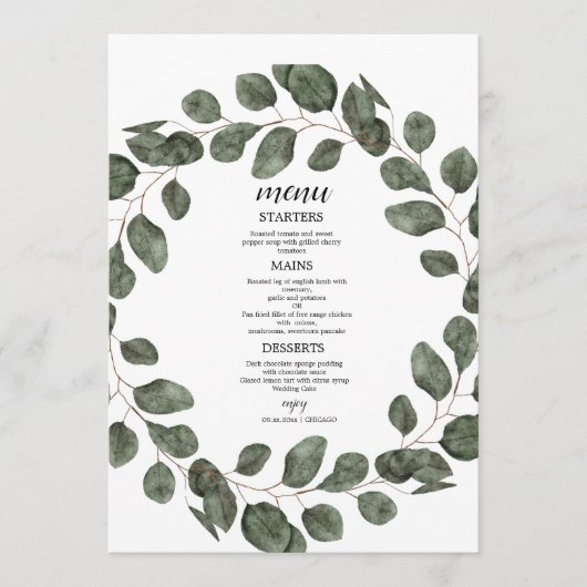  Elegant Greenery Botanical Wedding Menu (Voorkant)
