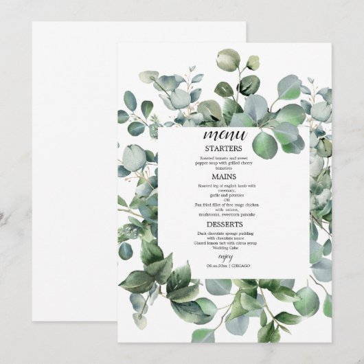  Elegant Greenery Botanical Wedding Menu (Voorkant / Achterkant)