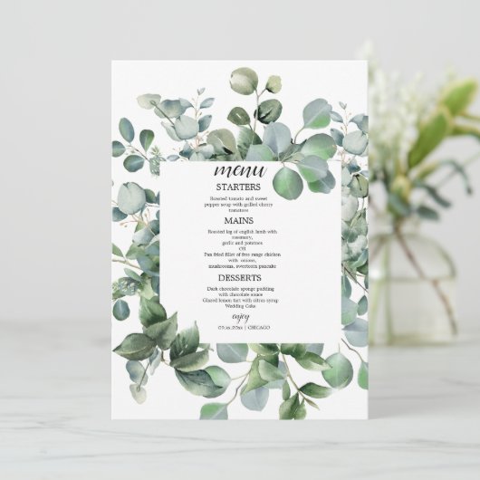  Elegant Greenery Botanical Wedding Menu (Staand voorkant)