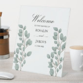 Elegant Greenery Botanical Wedding Sign Reclamebord Met Voetstuk (Insitu)