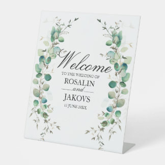 Elegant Greenery Botanical Wedding Sign Reclamebord Met Voetstuk