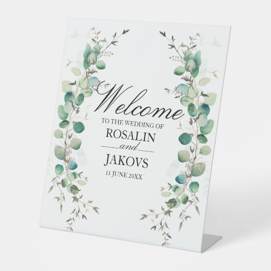 Elegant Greenery Botanical Wedding Sign Reclamebord Met Voetstuk (Voorkant)