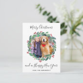 Elegant Greenery Botanical Wreatest-kerstfoto Feestdagenkaart (Staand voorkant)