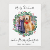 Elegant Greenery Botanical Wreatest-kerstfoto Feestdagenkaart (Voorkant)