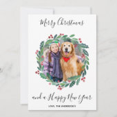 Elegant Greenery Botanical Wreatest-kerstfoto Feestdagenkaart (Voorkant)