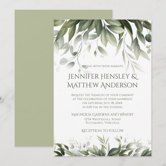 Elegant Greenery Botanicals - Licht Olijfgroen Kaart (Voorkant / Achterkant)