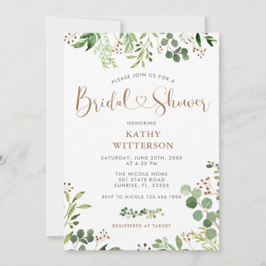 Elegant Greenery Bridal Shower Kaart (Voorkant)