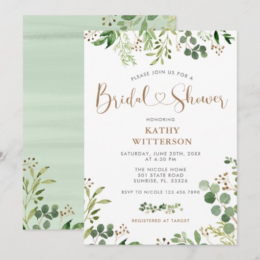 Elegant Greenery Bridal Shower Kaart (Voorkant / Achterkant)