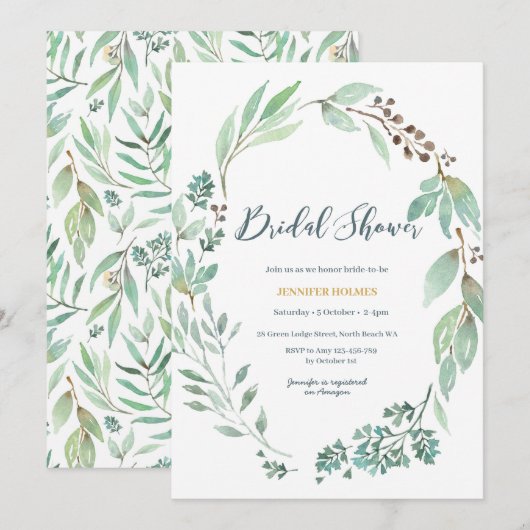 Elegant Greenery Bridal Shower Kaart (Voorkant / Achterkant)