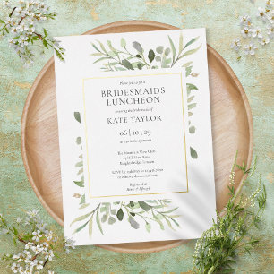 Elegant Greenery Bridesmaids Luncheon Gold Folie Uitnodiging