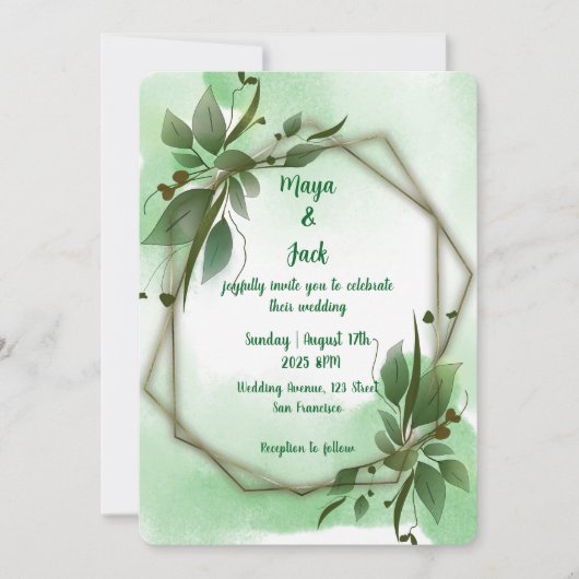 Elegant Greenery bruiloft Kaart (Voorkant)