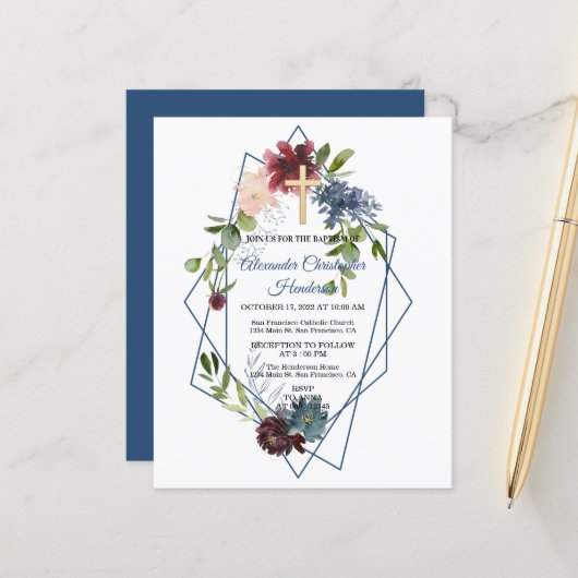 Elegant Greenery/BUDGET/Baptism Invitation. (Voorkant / Achterkant in situ)