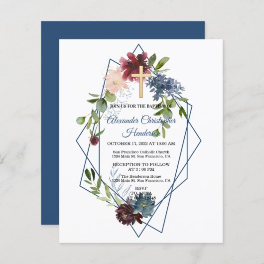 Elegant Greenery/BUDGET/Baptism Invitation. (Voorkant / Achterkant)