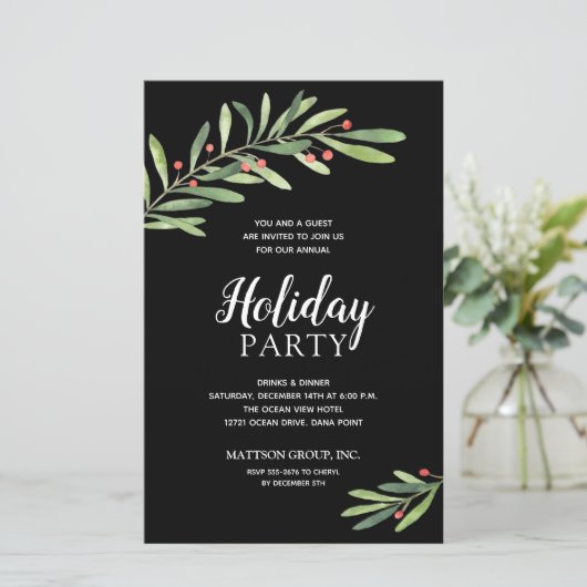 Elegant Greenery Budget Black Holiday Uitnodiginge (Staand voorkant)