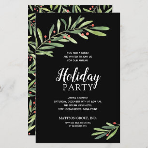 Elegant Greenery Budget Black Holiday Uitnodiginge