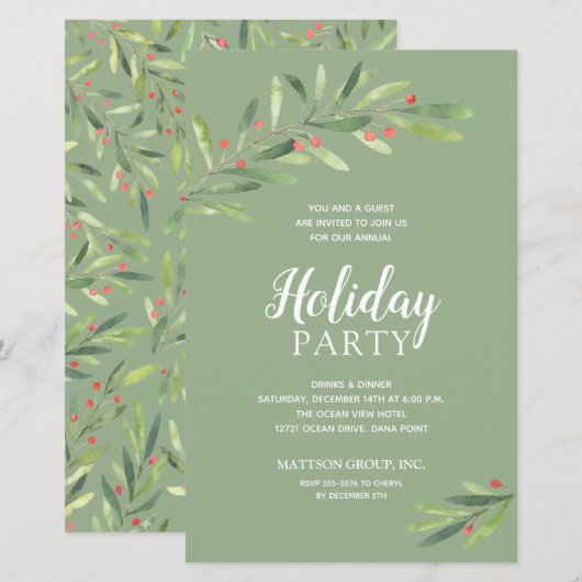 Elegant Greenery Budget Holiday Uitnodigingen (Voorkant / Achterkant)