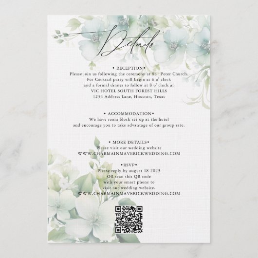 Elegant Greenery Budget QR code Wedding Kaart (Achterkant)