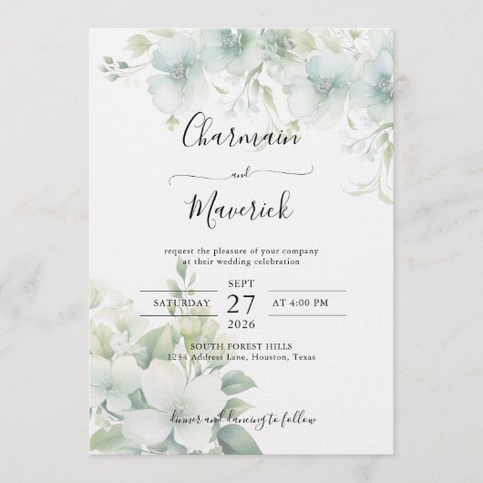 Elegant Greenery Budget QR code Wedding Kaart (Voorkant)