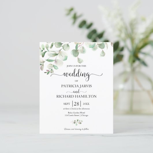 Elegant Greenery Budget Wedding Uitnodiging (Staand voorkant)
