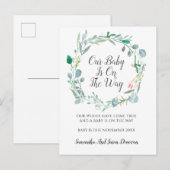 Elegant Greenery Buds Waterverf Floral Zwangerscha Aankondigingskaart (Voorkant / Achterkant)