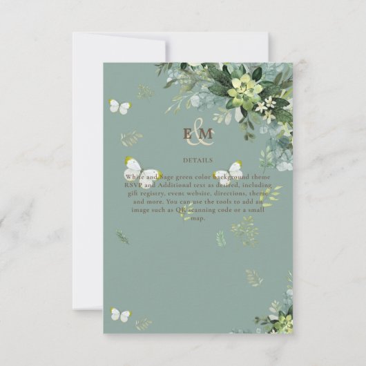 Elegant Greenery Butterflies Monogram Wedding IV (Achterkant)