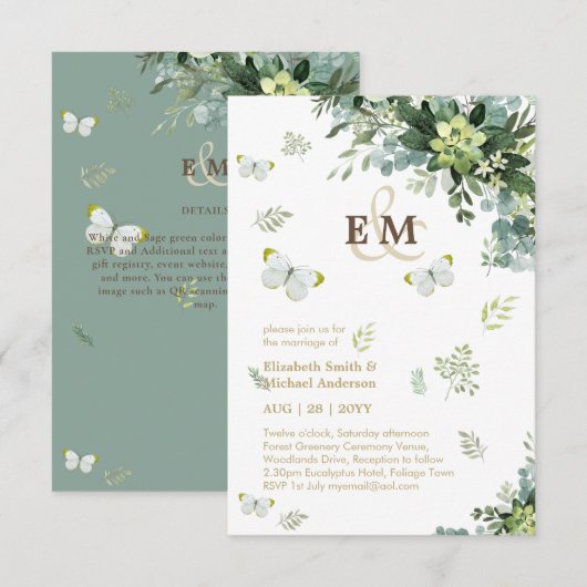 Elegant Greenery Butterflies Monogram Wedding IV (Voorkant / Achterkant)