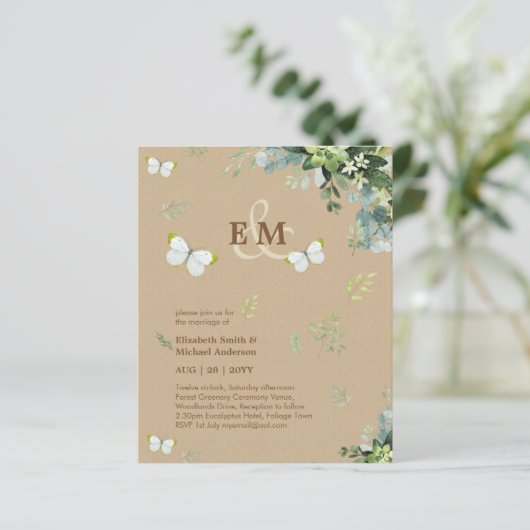 Elegant Greenery Butterflies Wedding Invitations (Staand voorkant)