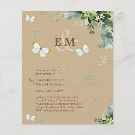 Elegant Greenery Butterflies Wedding Invitations (Voorkant)