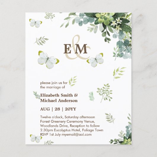 Elegant Greenery Butterflies Wedding Invitations Flyer (Voorkant)