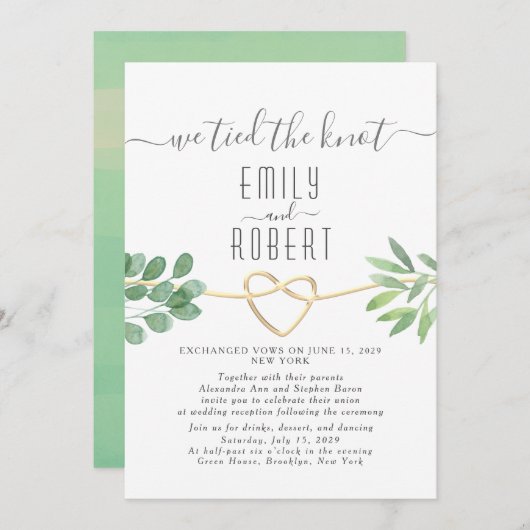 Elegant Greenery Calligraphy Wedding Invitation Kaart (Voorkant / Achterkant)