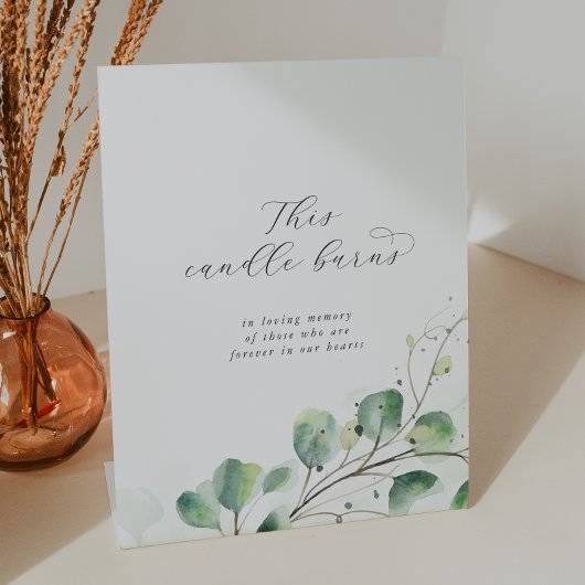 Elegant Greenery Candle Burns Wedding Memorial Reclamebord Met Voetstuk