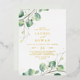 Elegant Greenery Casual Gold Foil Wedding Folie Uitnodiging