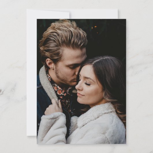 Elegant Greenery Casual Monogram Foto Weddenschap Kaart (Achterkant)