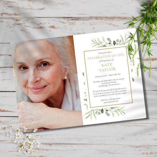 Elegant Greenery Celebration of Life Photo Kaart