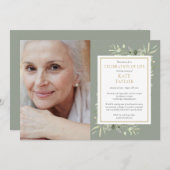 Elegant Greenery Celebration of Life Photo Kaart (Voorkant / Achterkant)