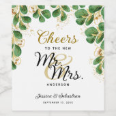 Elegant Greenery Cheers tegen Mr en Mrs Wedding Wijn Etiket (Enkel label)