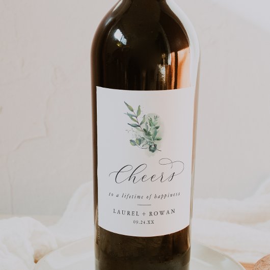 Elegant Greenery Cheers Wedding Wine Labels Wijn Etiket