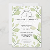 Elegant Greenery Christelijk Cross Invitation Kaart (Voorkant)