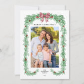Elegant Greenery Christmas Garland Bow 2 Photos Feestdagenkaart (Voorkant)
