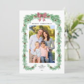 Elegant Greenery Christmas Garland Bow 2 Photos Feestdagenkaart (Staand voorkant)