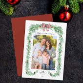 Elegant Greenery Christmas Garland Bow Photo Feestdagenkaart