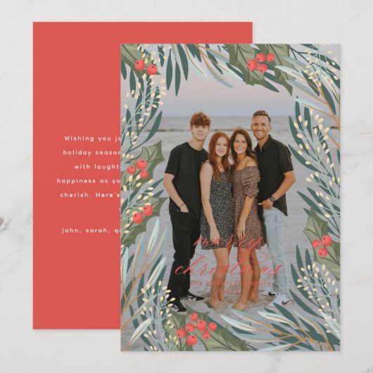 Elegant Greenery Christmas Lijst Vakantie Kaart (Voorkant / Achterkant)