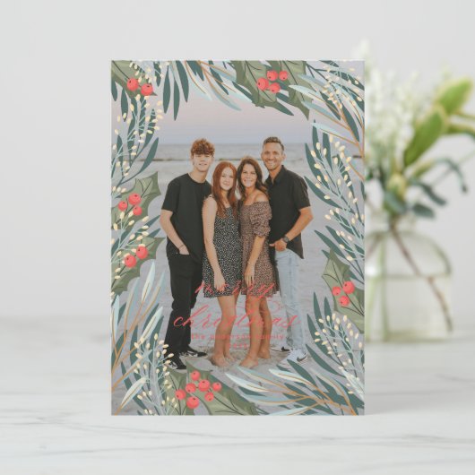 Elegant Greenery Christmas Lijst Vakantie Kaart (Staand voorkant)