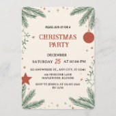 Elegant Greenery Christmas Party Invitation Card Kaart (Voorkant)