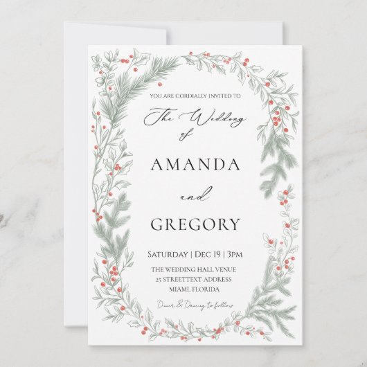 Elegant Greenery Christmas Wedding Photo  Kaart (Voorkant)