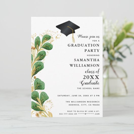 Elegant Greenery Class of 2025 Foto Afstuderen Kaart (Staand voorkant)