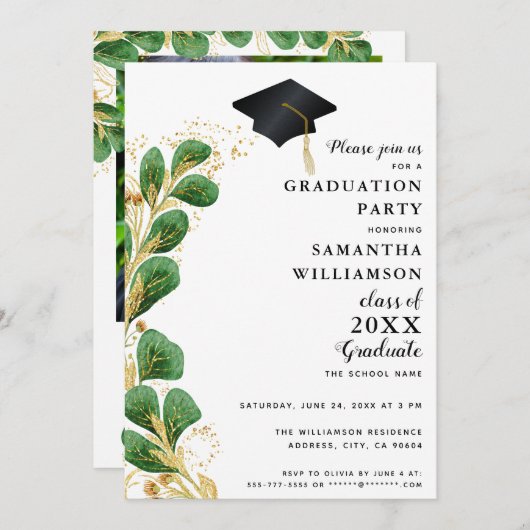 Elegant Greenery Class of 2025 Foto Afstuderen Kaart (Voorkant / Achterkant)